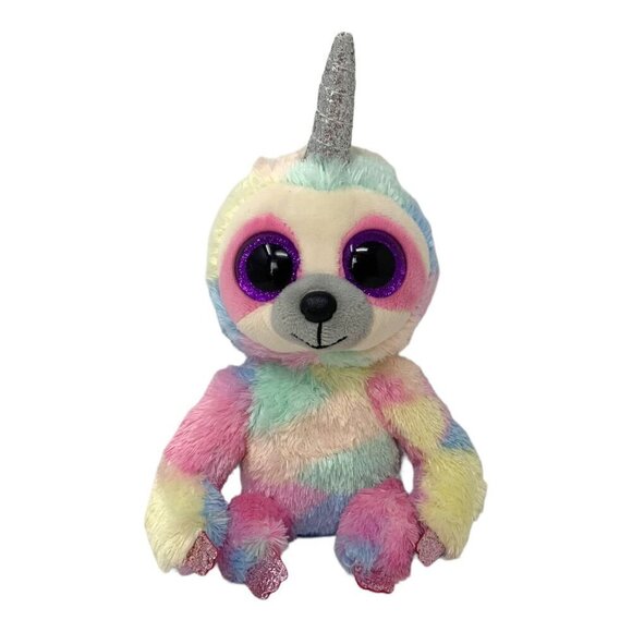 TY Beanie Boos COOPER Unicorn Sloth Glitter Eyes 6 in Boo Toy Plush Rainbow - Picture 1 of 7